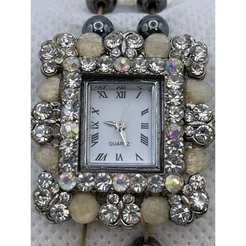 Quartz Rhinestone Encrusted and Beaded Wristband Bracelet Style Watch - Picture 2 of 10